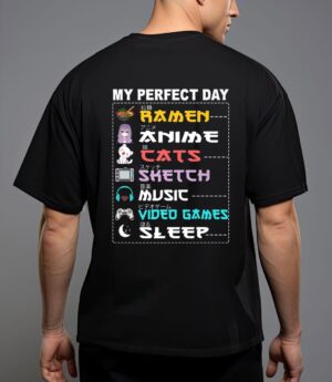 My perfect day anime ramen sketch cat music video game sleep T-Shirt