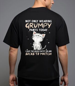 Not only wearing grumpy pants oday sock o match cute cat T-Shirt