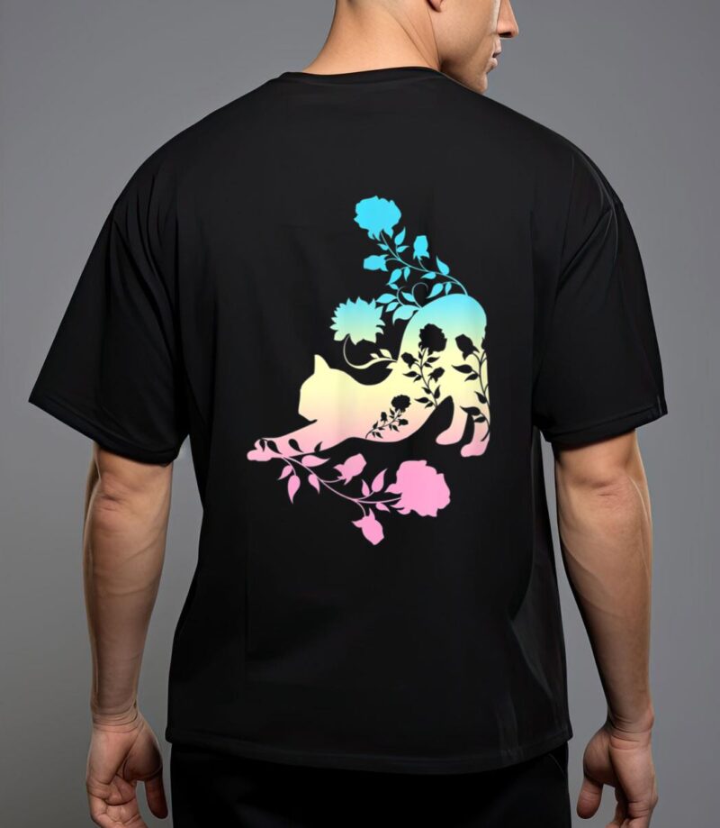 Pastel stretching cat with roses kitten T-Shirt