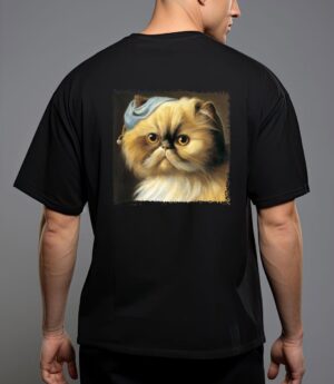 Persian cat with a pear earring, classical art parody feline premium T-Shirt