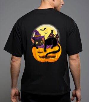 Pumpkin black cat halloween costume scary witch autumn fall T-Shirt