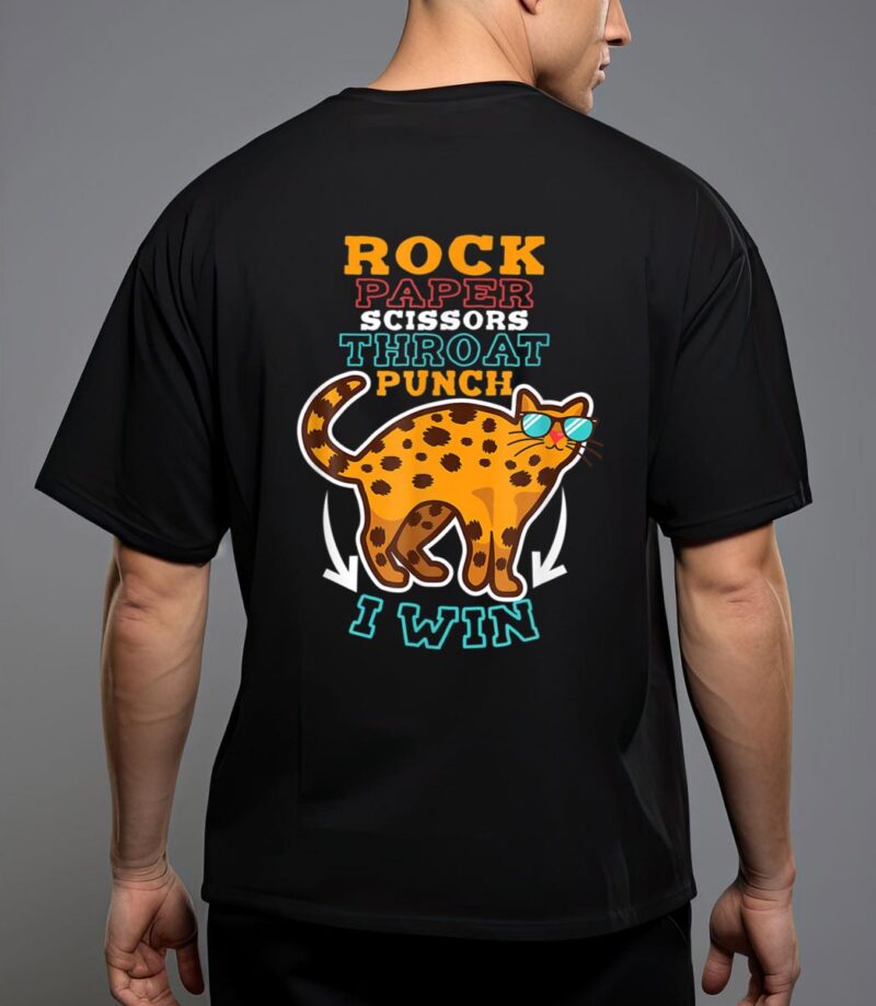 Rock paper scissors hroat punch i win cat hand game player T-Shirt