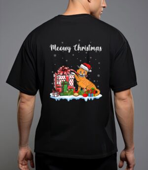 Santa hat cat xmas for girls kids meowy cat christmas T-Shirt