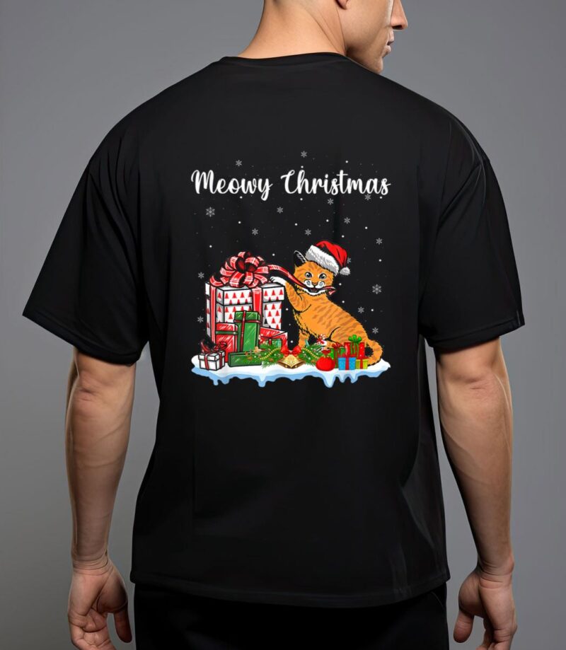 Santa hat cat xmas for girls kids meowy cat christmas T-Shirt