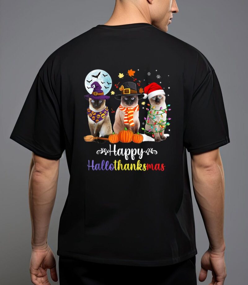Siamese cat halloween merry christmas happy hallothanksmas T-Shirt