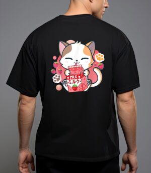 Strawberry milk cat cute kawaii kitten anime gift teen girls T-Shirt