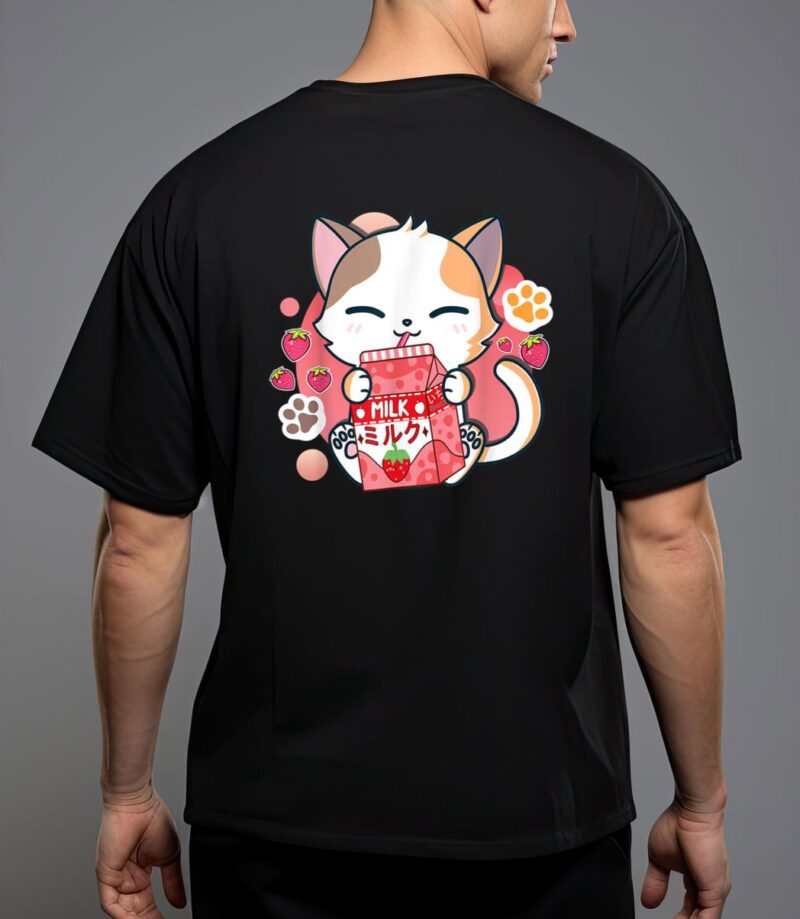 Strawberry milk cat cute kawaii kitten anime gift teen girls T-Shirt