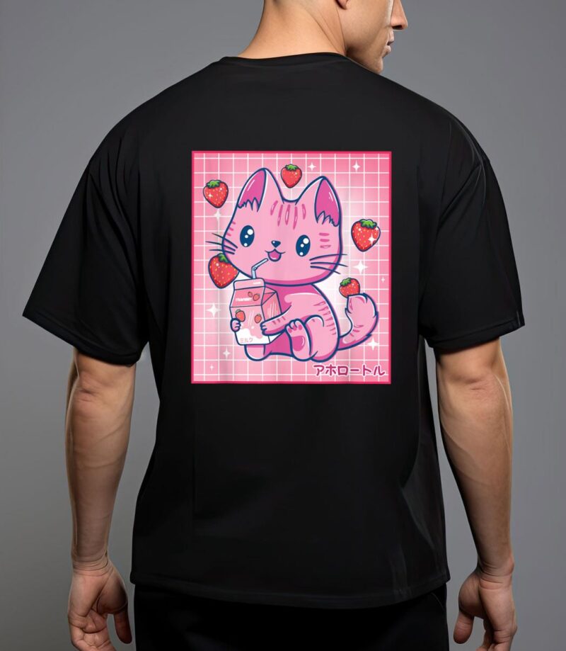 Strawberry shake strawberry milk cat kawaii neko girls anime T-Shirt
