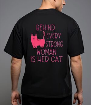 Supercute pink kitty behind every strong woman is her cat T-Shirt