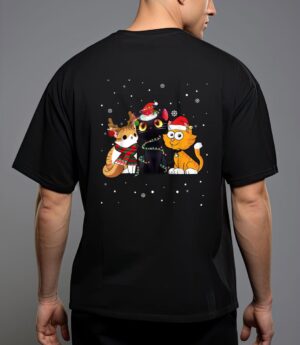 Three cat christmas funny kitty santa hat and lights gifts T-Shirt