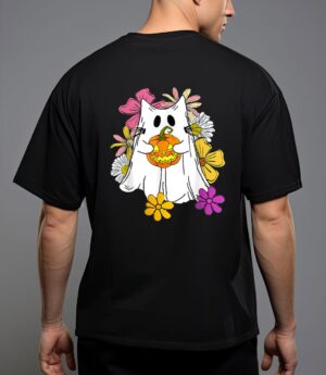Vintage floral ghost cat halloween graphic T-Shirt