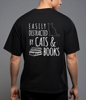 Cat & book lover easily distracted by cats and books T-Shirt