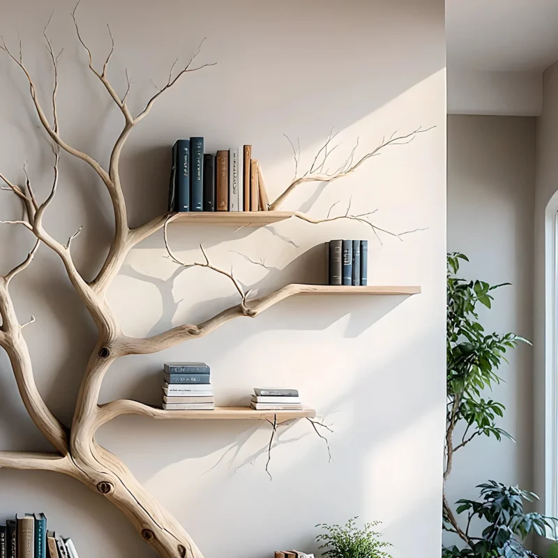 Tree-Shaped Driftwood Bookshelf – Solid Wood Home Decor - Image 2