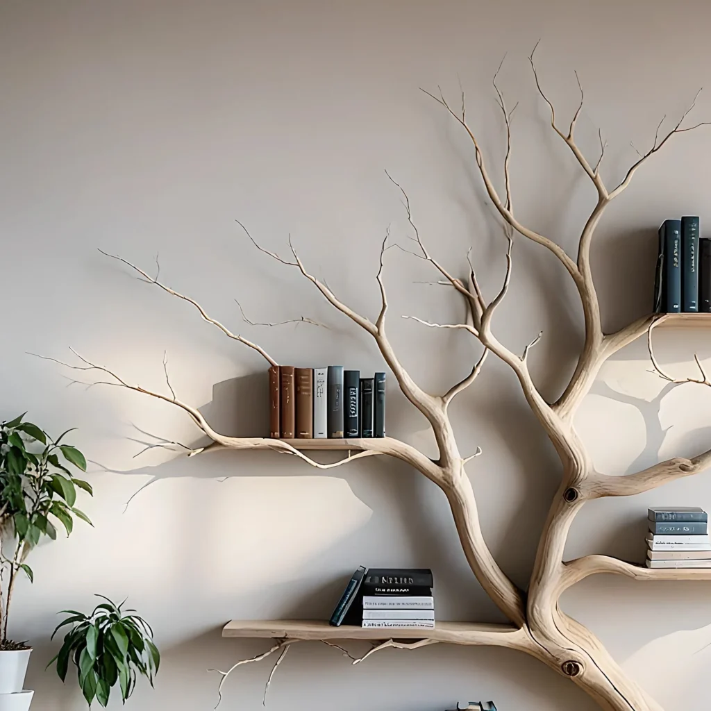 Tree-Shaped Driftwood Bookshelf – Solid Wood Home Decor - Image 3