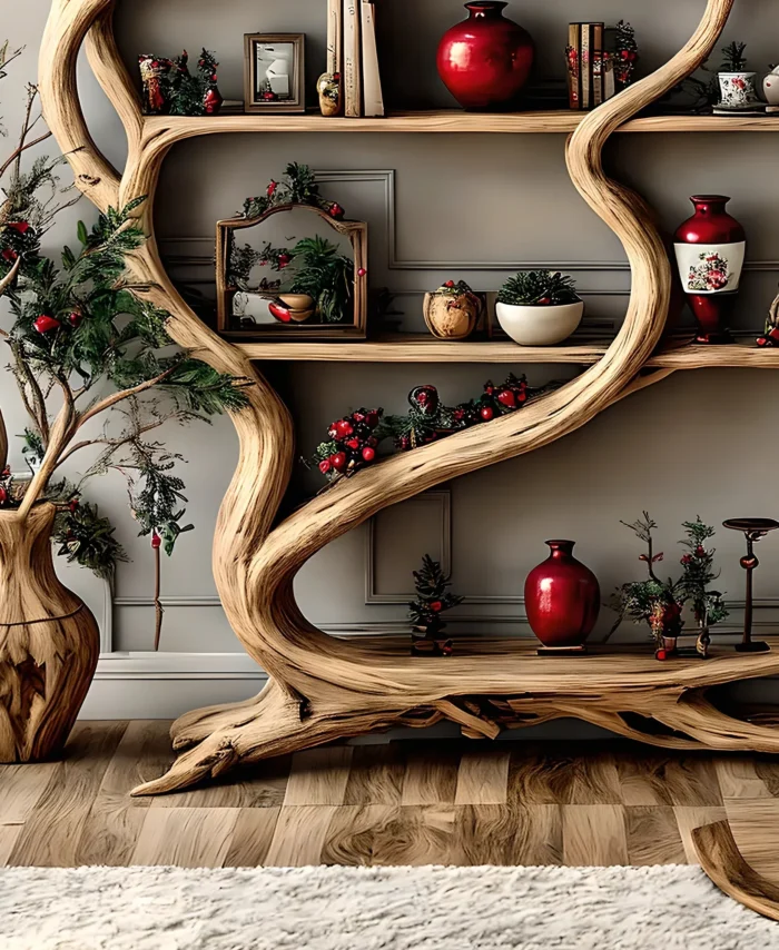 Driftwood Tree Bookshelf – Handmade Wooden Shelf