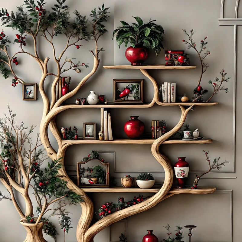 Driftwood Tree Bookshelf – Handmade Wooden Shelf - Image 2
