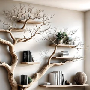 Rustic Driftwood Bookshelf – Natural Solid Wood