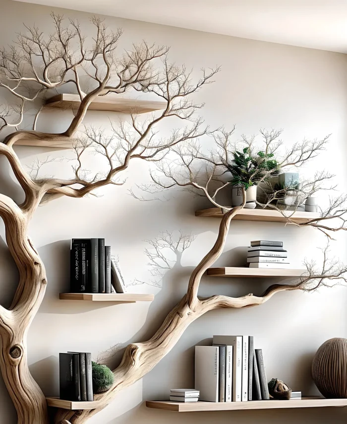 Rustic Driftwood Bookshelf – Natural Solid Wood