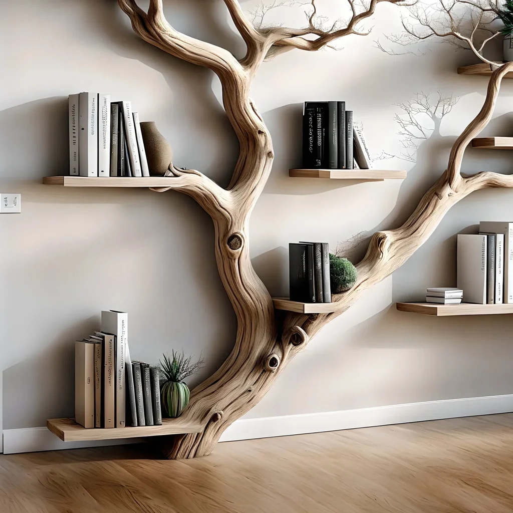 Rustic Driftwood Bookshelf – Natural Solid Wood - Image 2