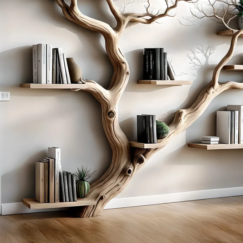 Rustic Driftwood Bookshelf – Natural Solid Wood - Image 2