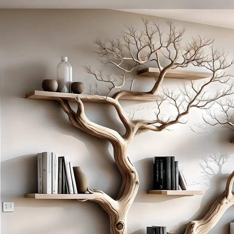 Rustic Driftwood Bookshelf – Natural Solid Wood - Image 3