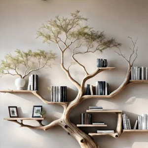 Wall-Mounted Tree Bookshelf – Driftwood Design