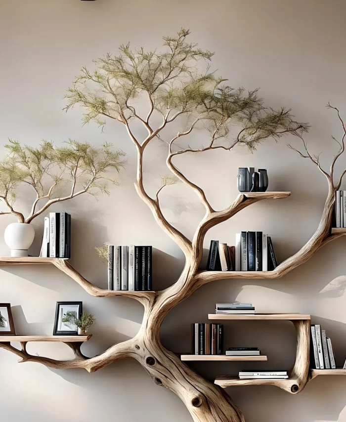 Wall-Mounted Tree Bookshelf – Driftwood Design