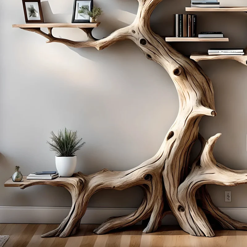Wall-Mounted Tree Bookshelf – Driftwood Design - Image 2