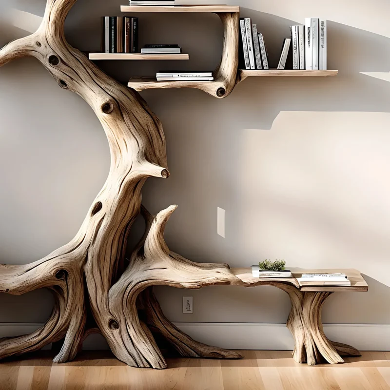 Wall-Mounted Tree Bookshelf – Driftwood Design - Image 3