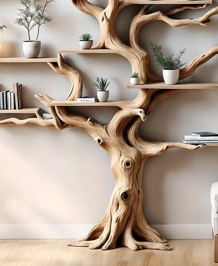 Tree Branch Bookshelf – Solid Wood Driftwood Shelf
