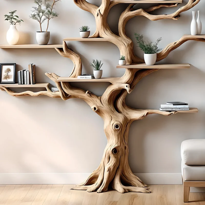Tree Branch Bookshelf – Solid Wood Driftwood Shelf