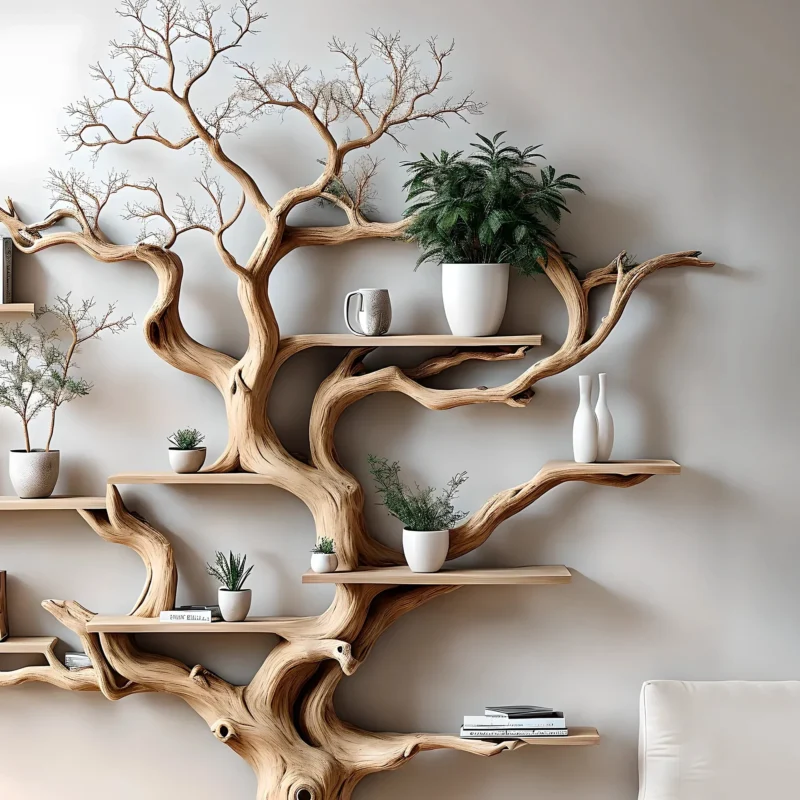 Tree Branch Bookshelf – Solid Wood Driftwood Shelf - Image 2
