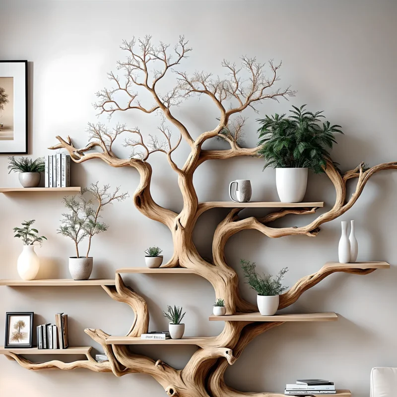 Tree Branch Bookshelf – Solid Wood Driftwood Shelf - Image 3