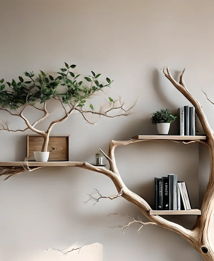 Handmade Driftwood Bookshelf – Unique Tree Shape