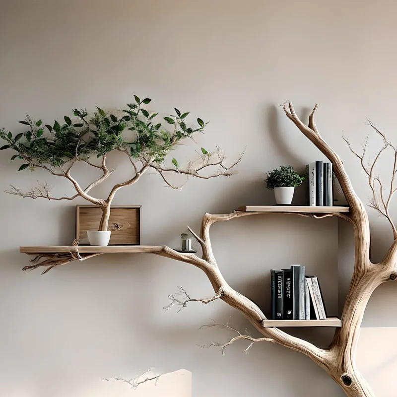 Handmade Driftwood Bookshelf – Unique Tree Shape