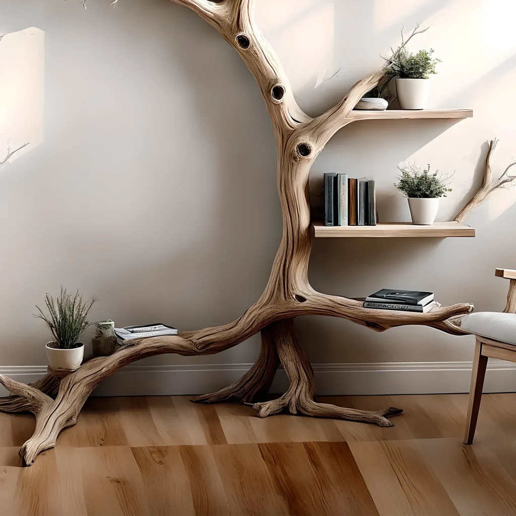 Handmade Driftwood Bookshelf – Unique Tree Shape - Image 2