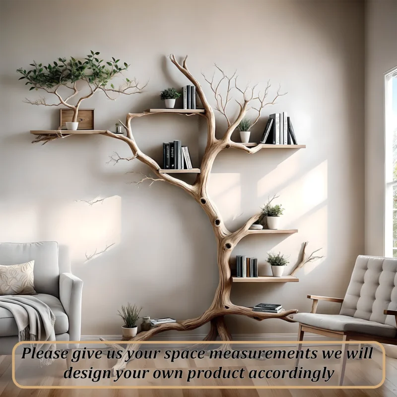 Handmade Driftwood Bookshelf – Unique Tree Shape - Image 3