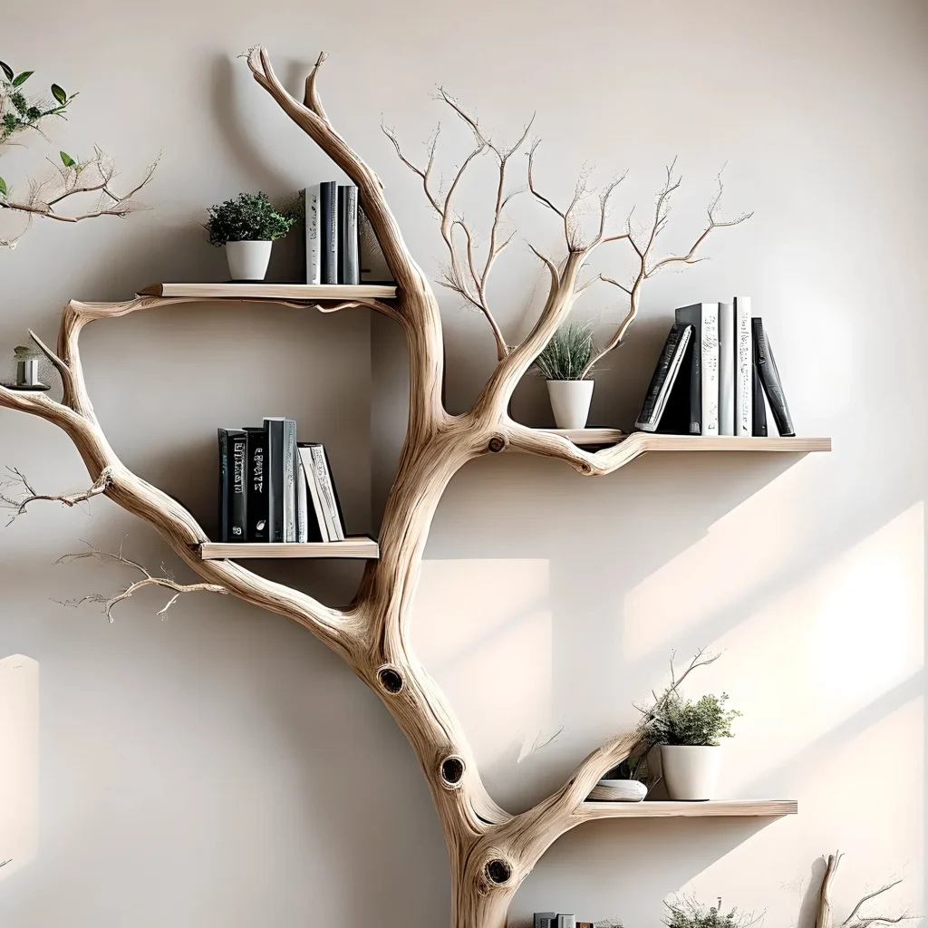 Handmade Driftwood Bookshelf – Unique Tree Shape - Image 4