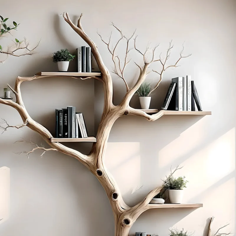 Handmade Driftwood Bookshelf – Unique Tree Shape - Image 4