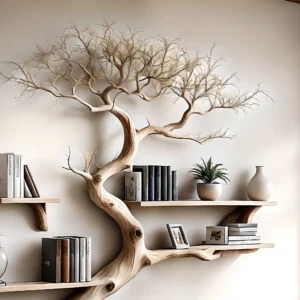 Natural Driftwood Tree Shelf – Decorative Bookcase