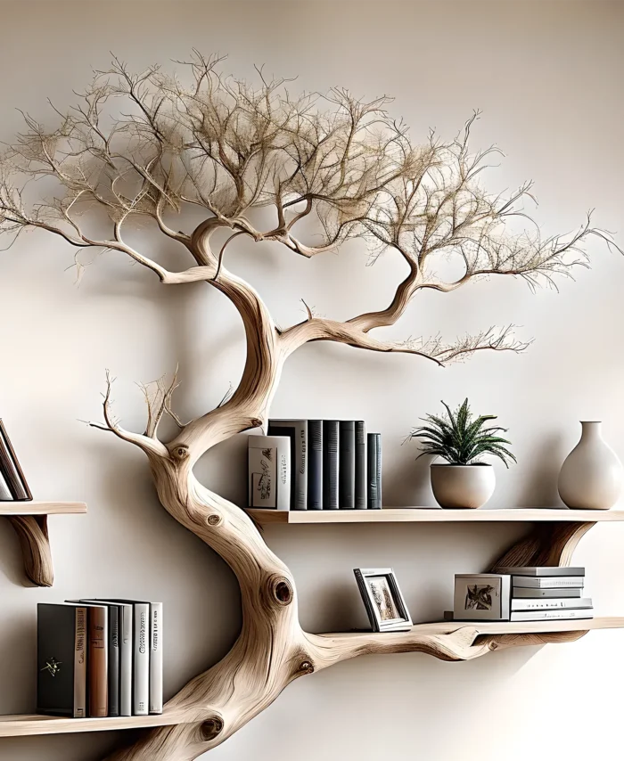Natural Driftwood Tree Shelf – Decorative Bookcase