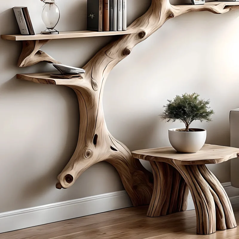 Natural Driftwood Tree Shelf – Decorative Bookcase - Image 2