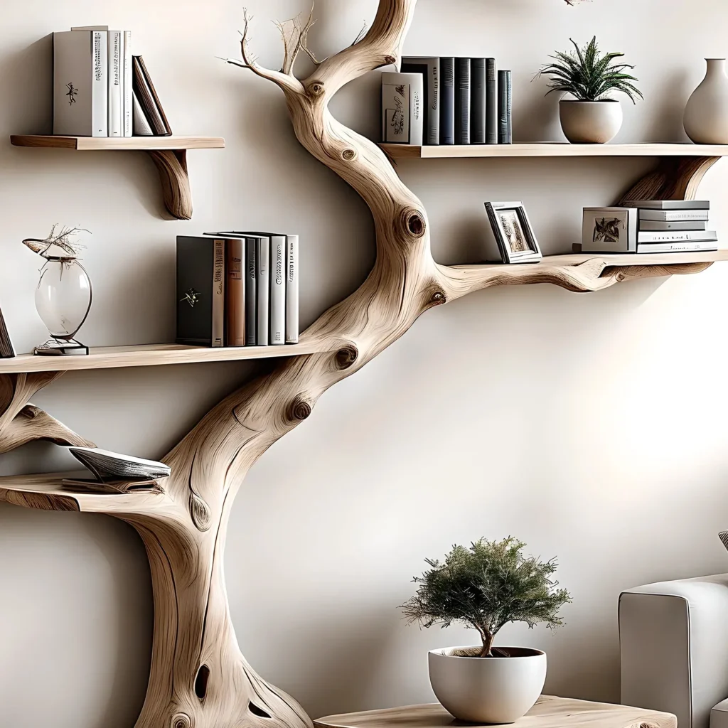 Natural Driftwood Tree Shelf – Decorative Bookcase - Image 3