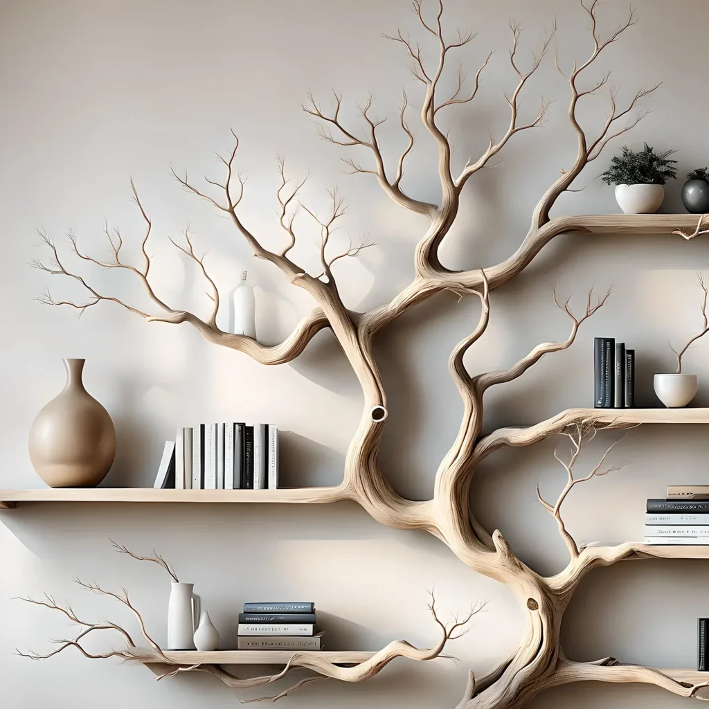 Tree Bookshelf for Living Room – Solid Driftwood
