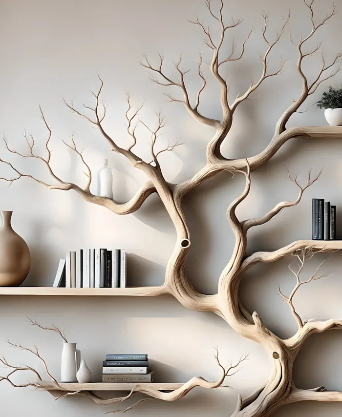 Tree Bookshelf for Living Room – Solid Driftwood