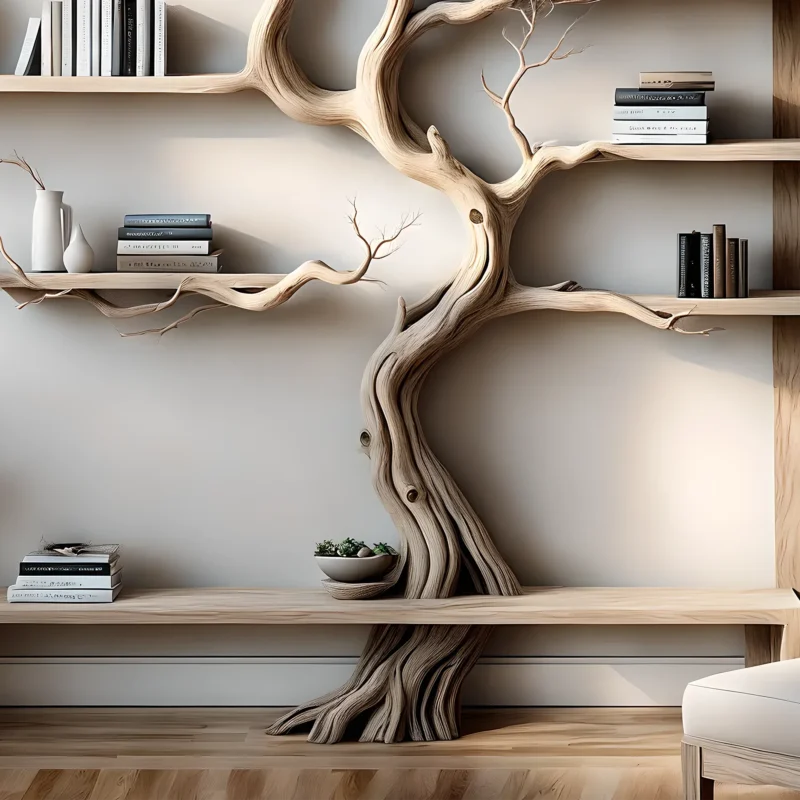 Tree Bookshelf for Living Room – Solid Driftwood - Image 2