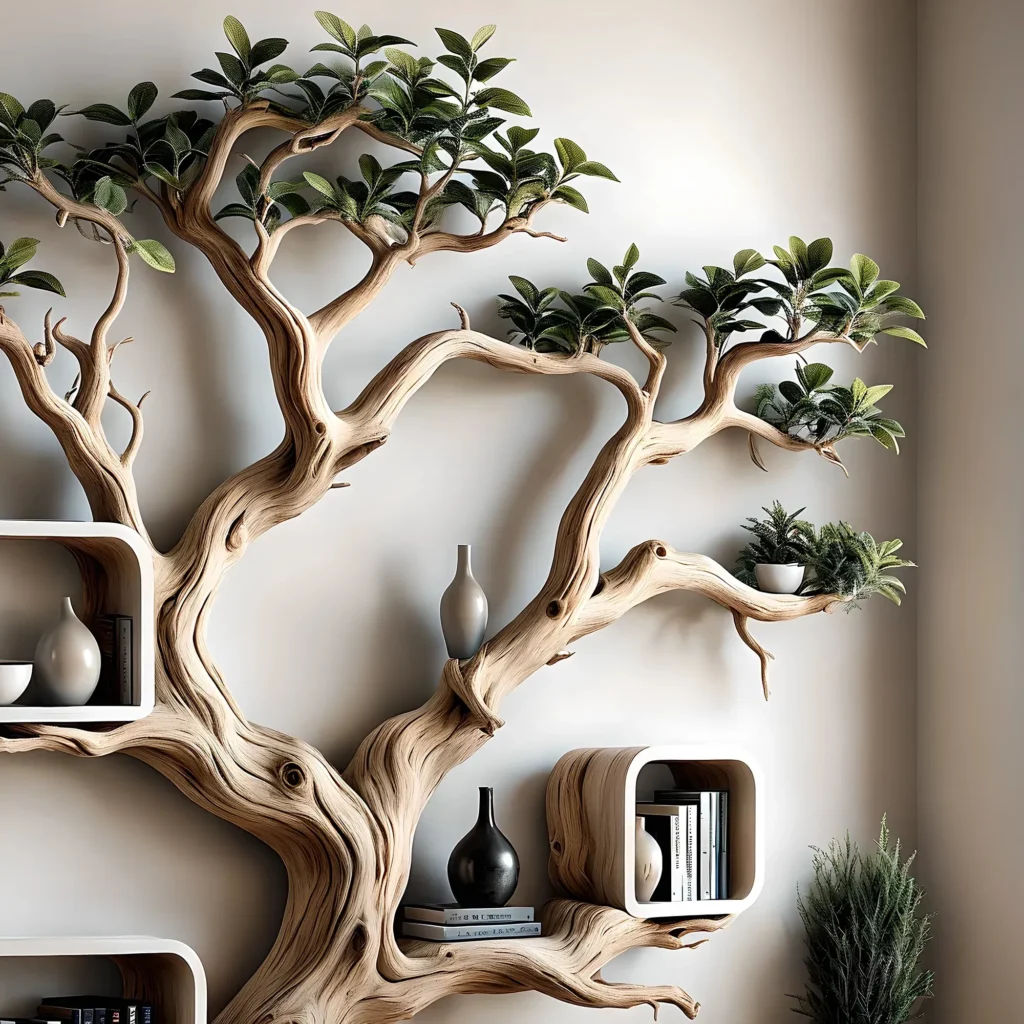 Floating Tree Bookshelf – Rustic Driftwood Shelf
