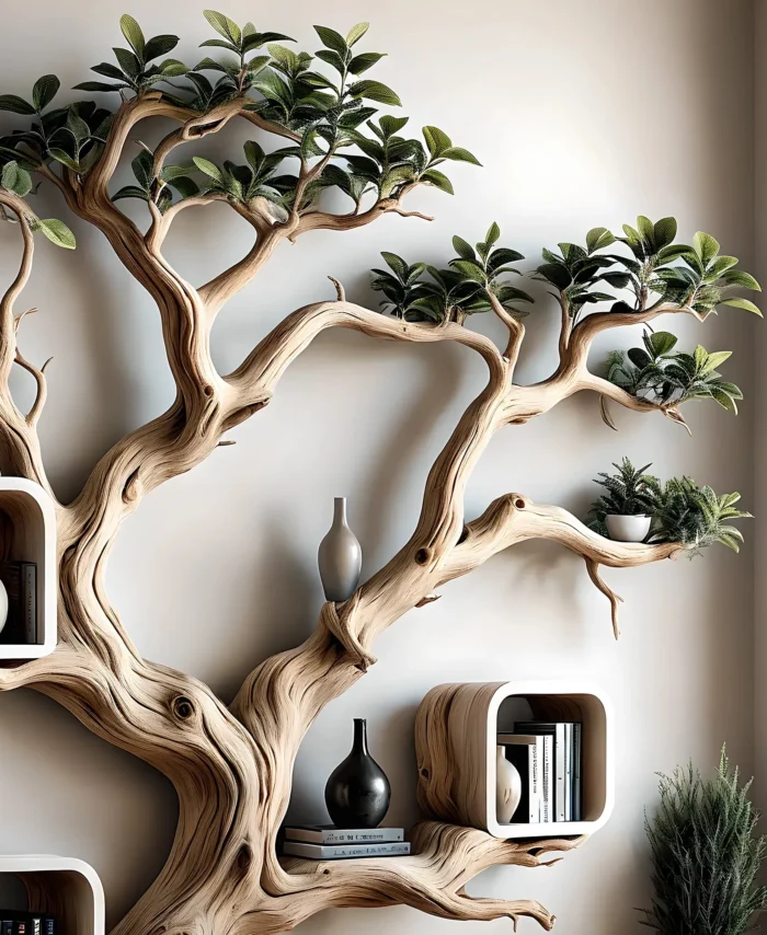 Floating Tree Bookshelf – Rustic Driftwood Shelf