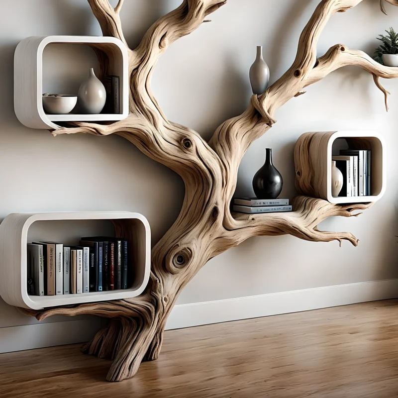 Floating Tree Bookshelf – Rustic Driftwood Shelf - Image 2