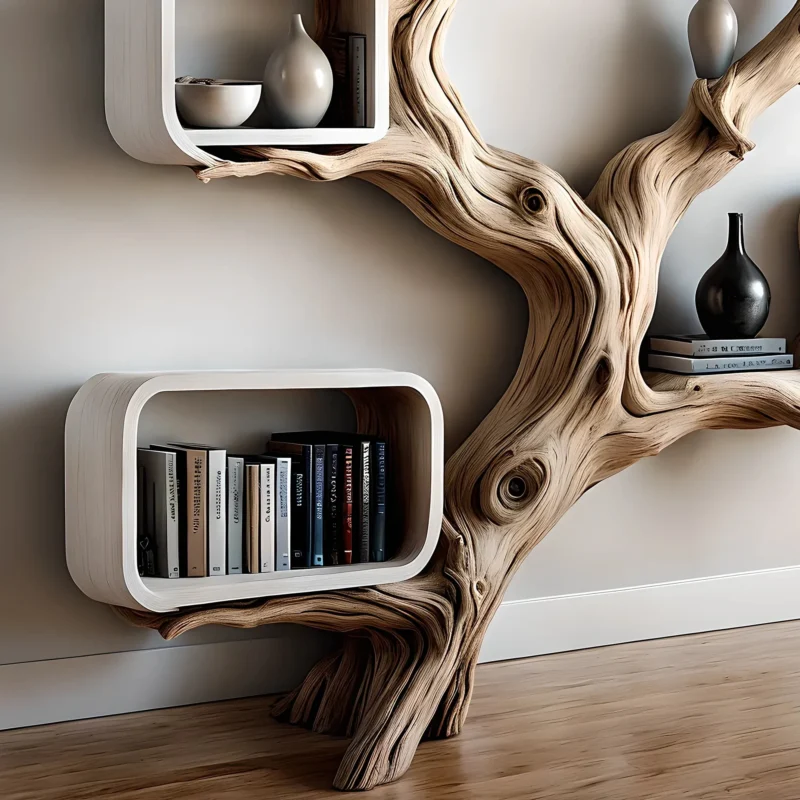 Floating Tree Bookshelf – Rustic Driftwood Shelf - Image 3